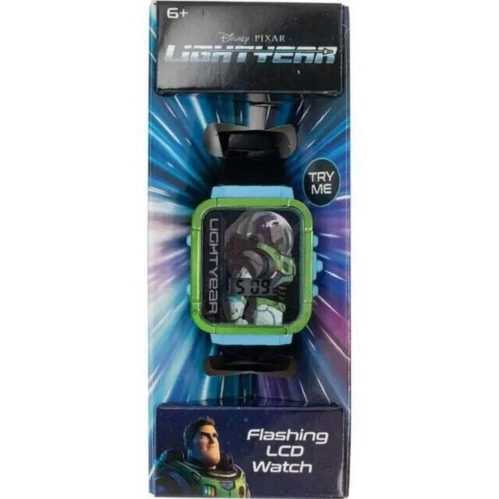 NIB Disney Pixar Buzz Lightyear Digital Flashing LCD‎ Kids Watch Rectangle Face